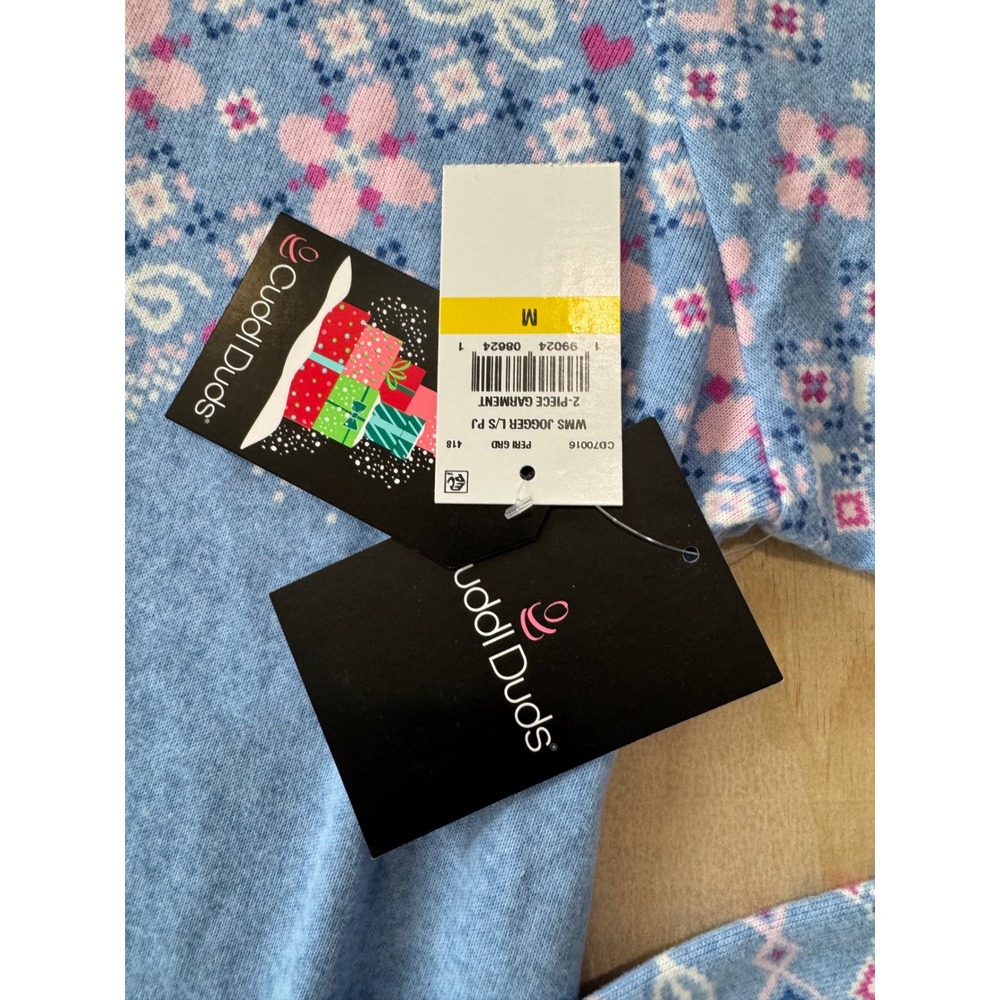 Cuddl Duds Fair Isle Pajama Set Blue Jogger Cozy Lounge Medium Cottagecore PJs - Picture 6 of 8